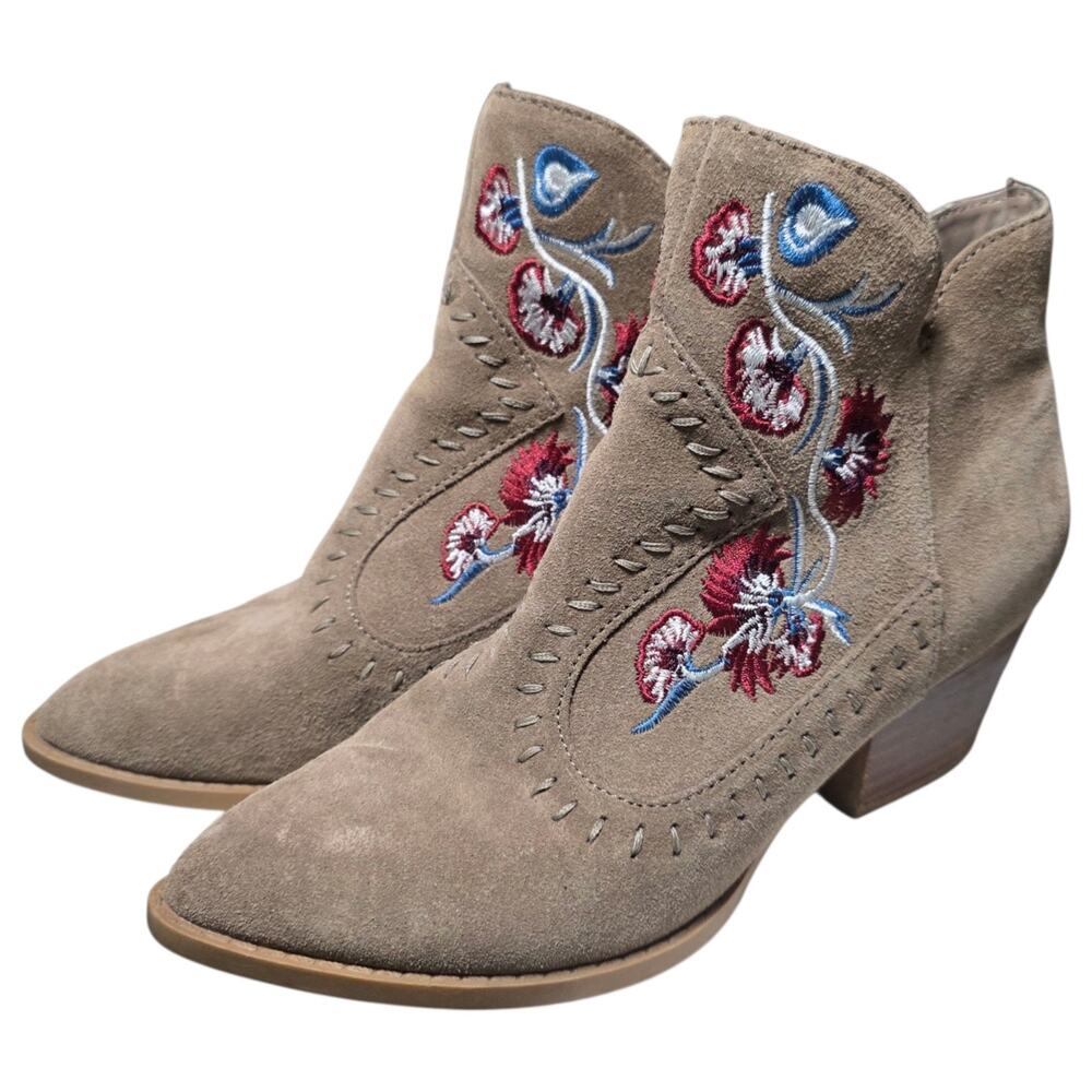 Carlos Santana Vivian Boots Womens 7 Brown Suede Embroidered Western Boho